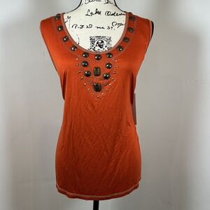 NWT‎ Notations Woman 3X Rust Orange Embellished Sleeveless Tank Top Blouse